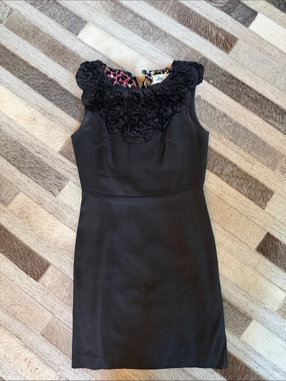 Milly Black Sleeveless Mini Dress with Floral Appliqué